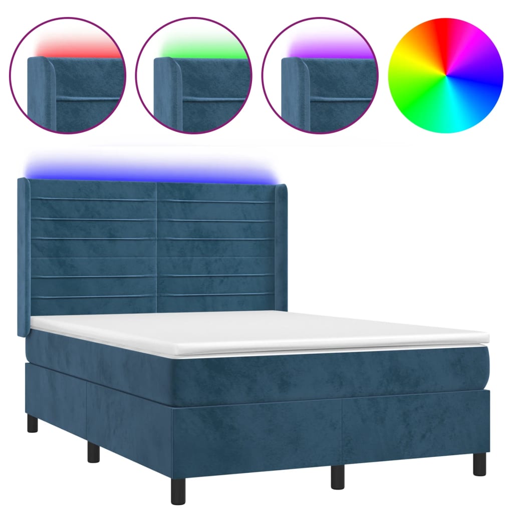 Sommier à lattes de lit matelas et LED Bleu foncé 140x190 cm - XIOS