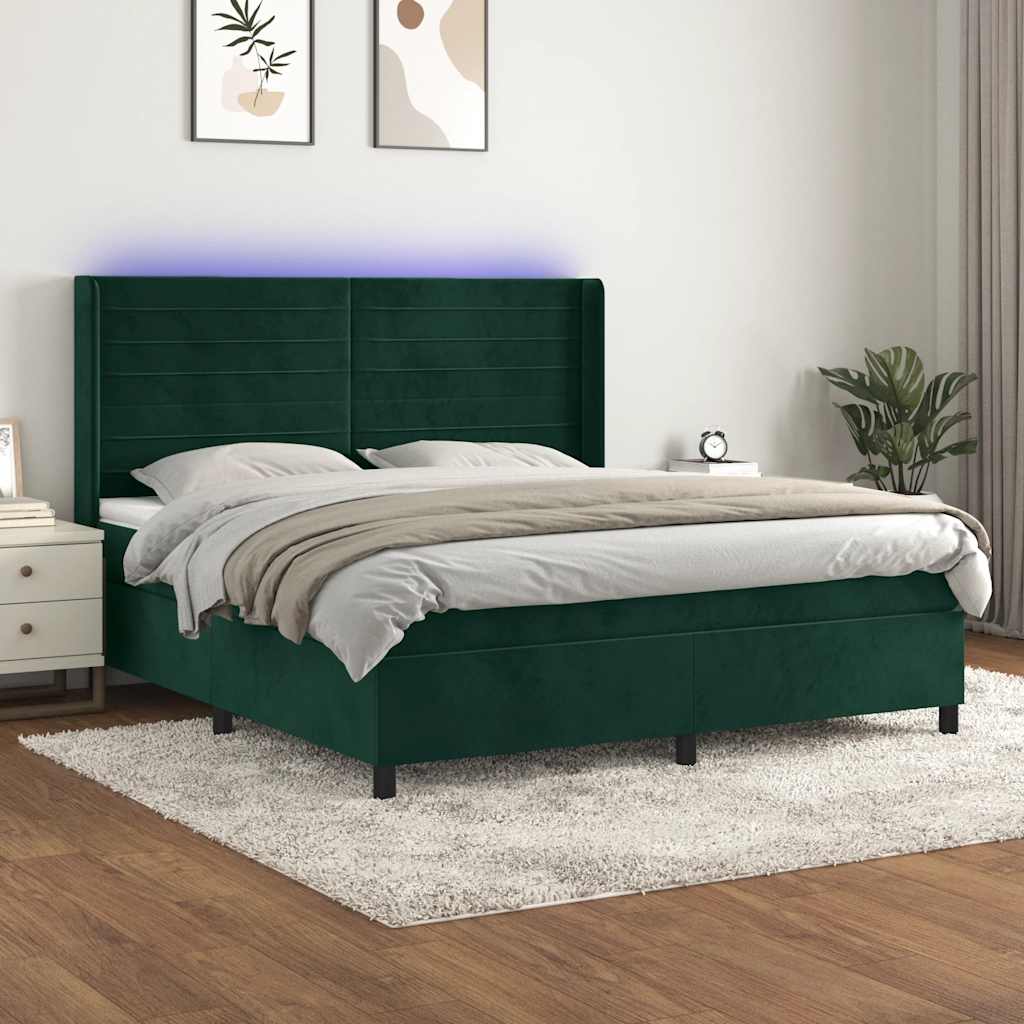 Sommier à lattes de lit matelas et LED Vert foncé 160x200 cm - XIOS