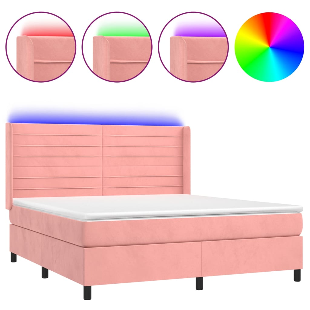 Sommier à lattes de lit matelas et LED Rose 180x200 cm Velours - XIOS