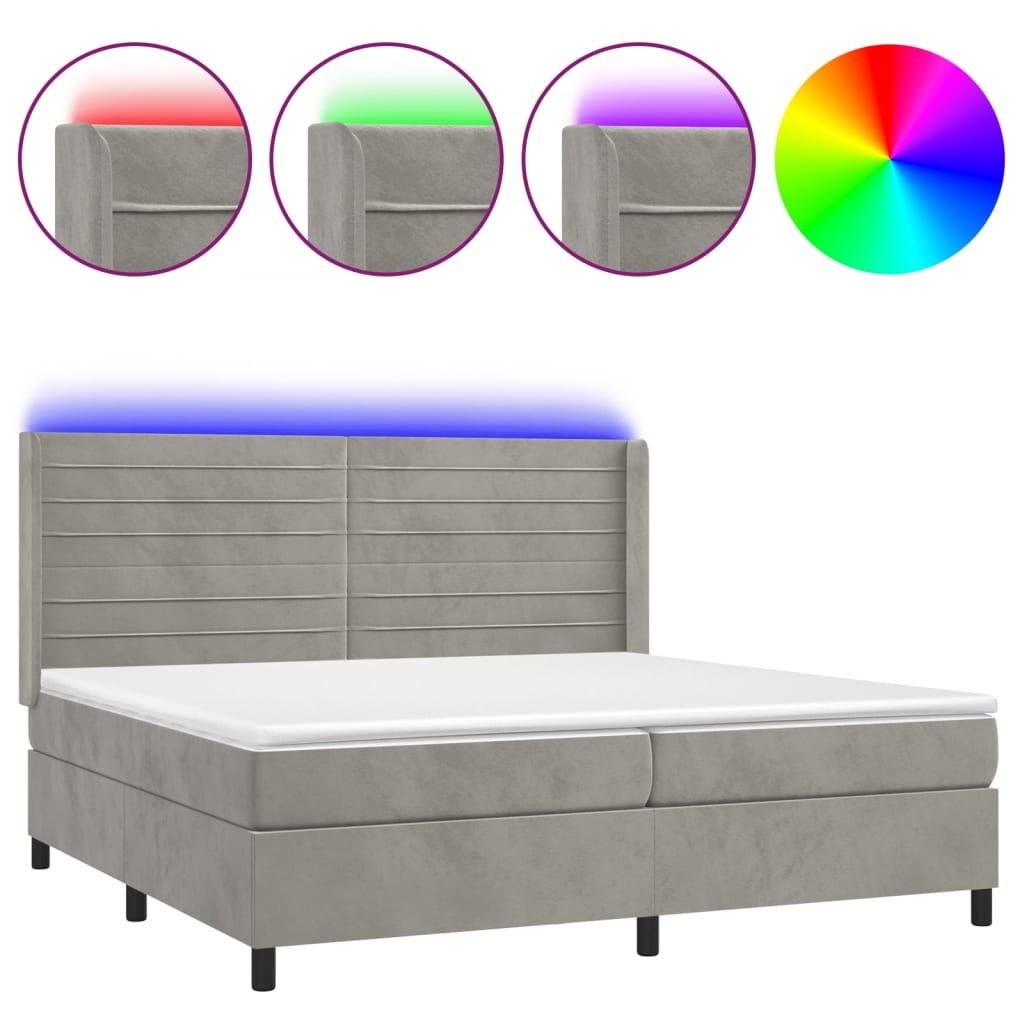 Sommier à lattes de lit matelas et LED Gris clair 200x200 cm - XIOS