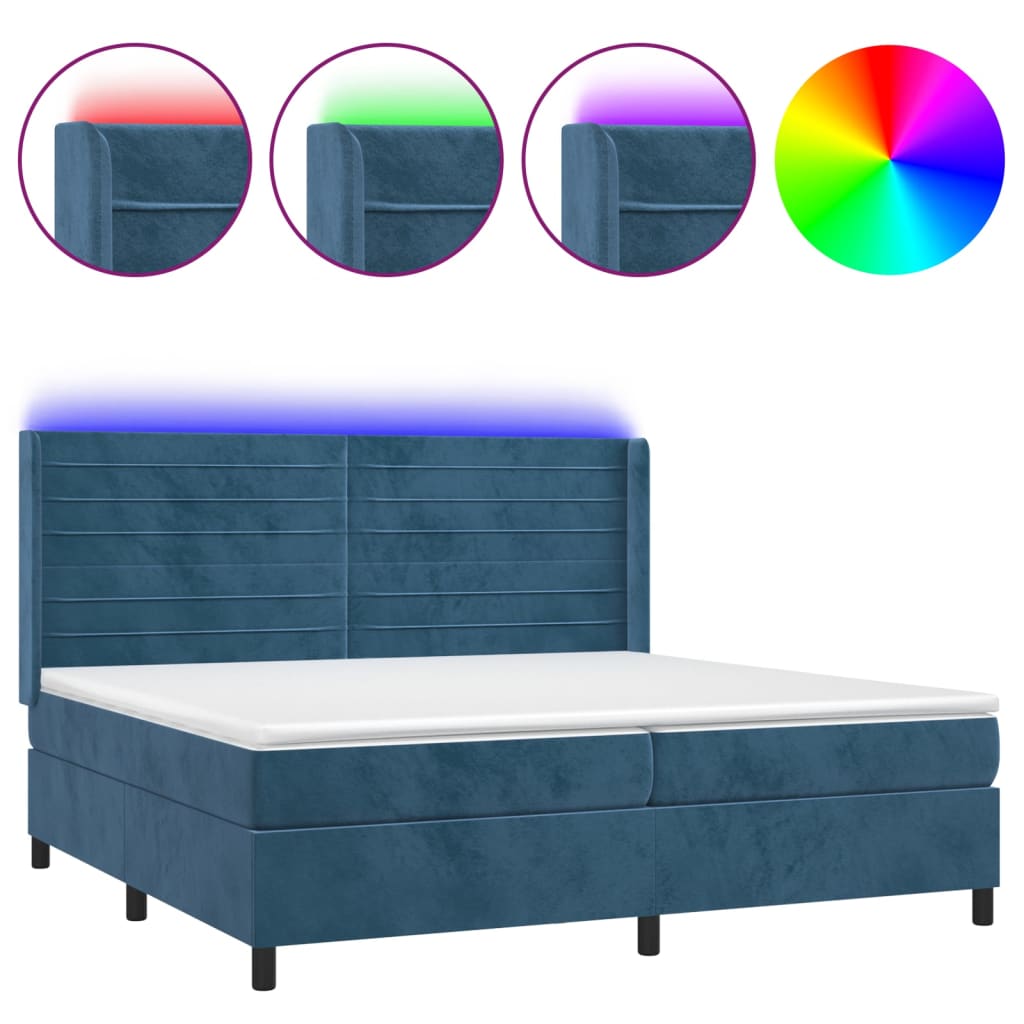 Sommier à lattes de lit matelas et LED Bleu foncé 200x200 cm - XIOS