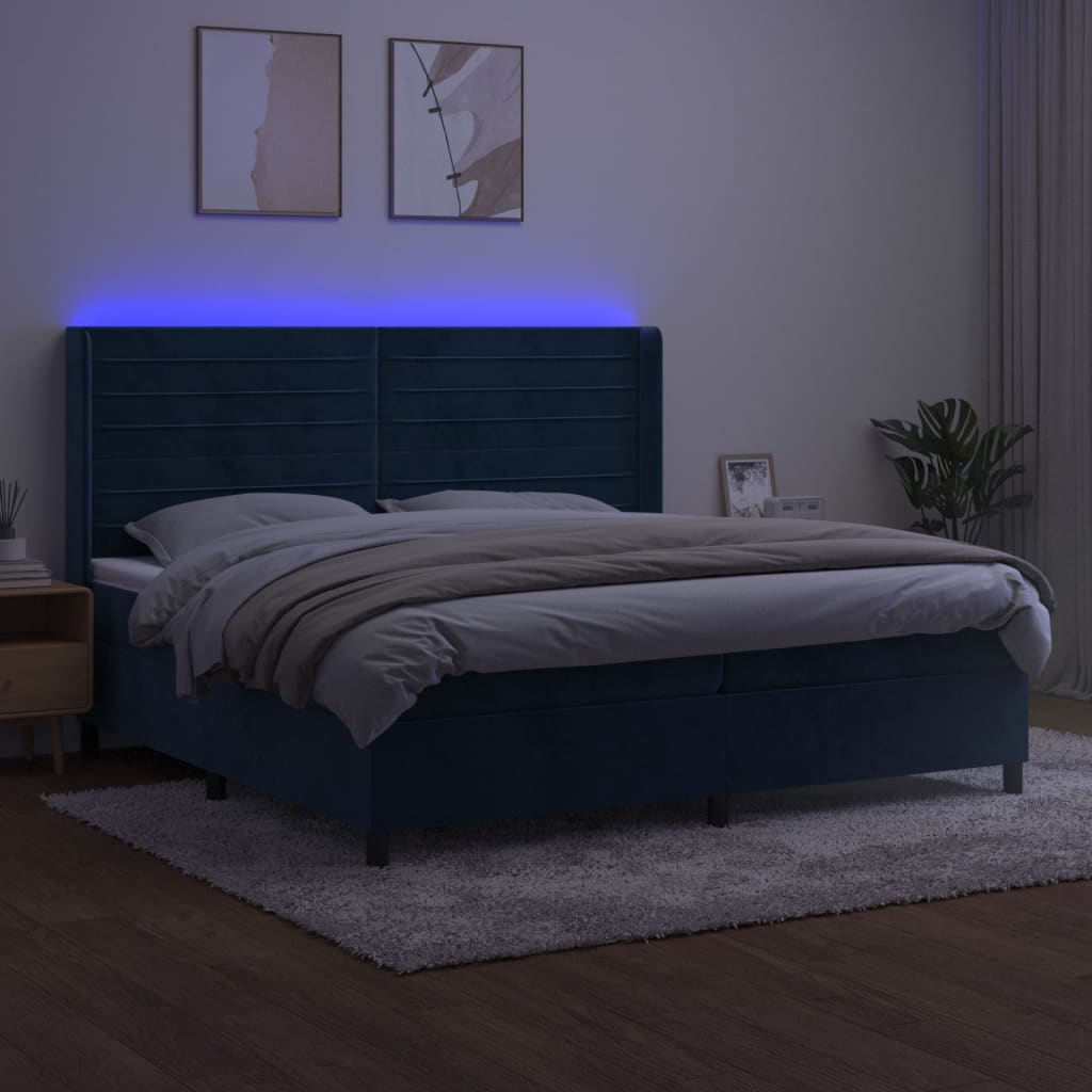 Sommier à lattes de lit matelas et LED Bleu foncé 200x200 cm - XIOS
