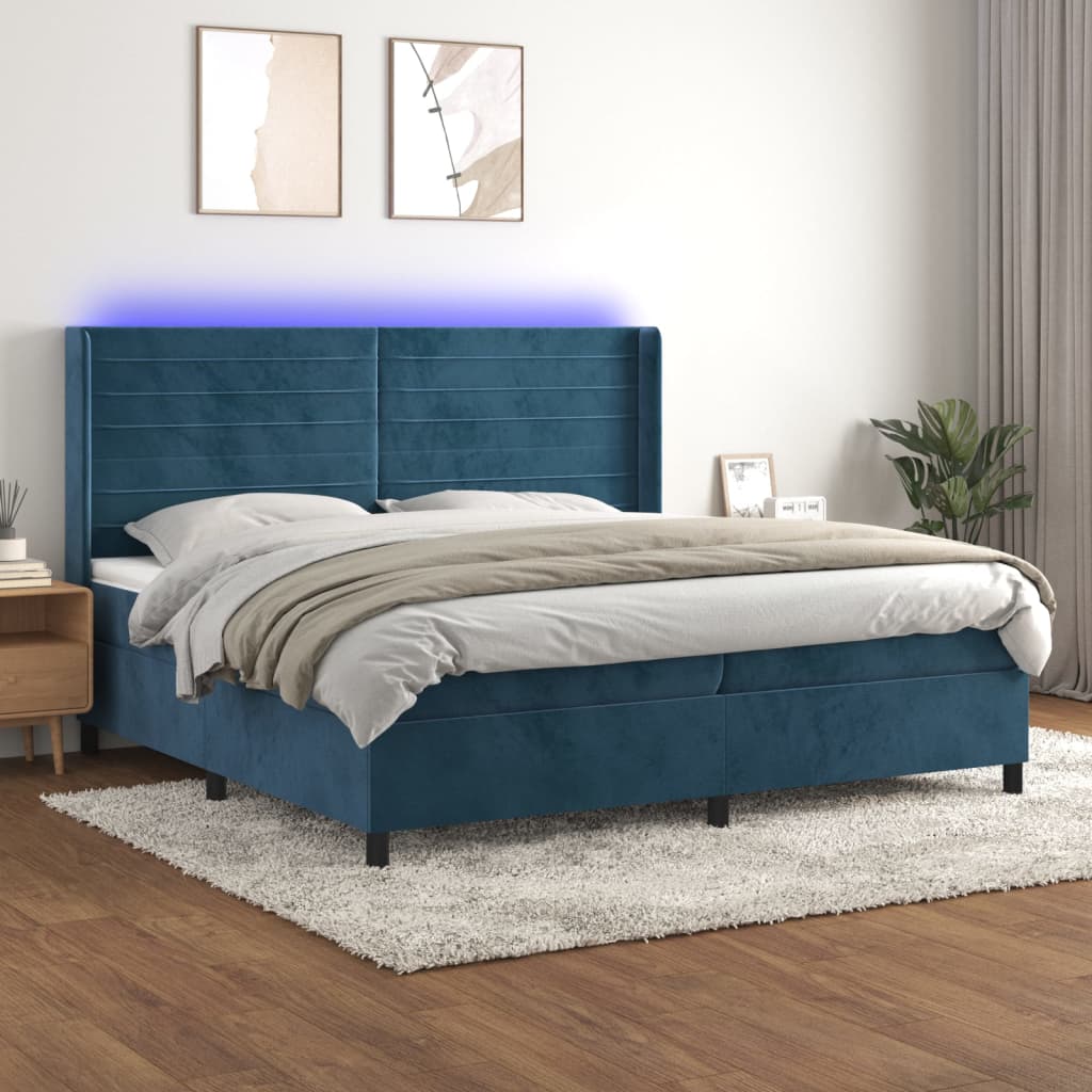 Sommier à lattes de lit matelas et LED Bleu foncé 200x200 cm - XIOS