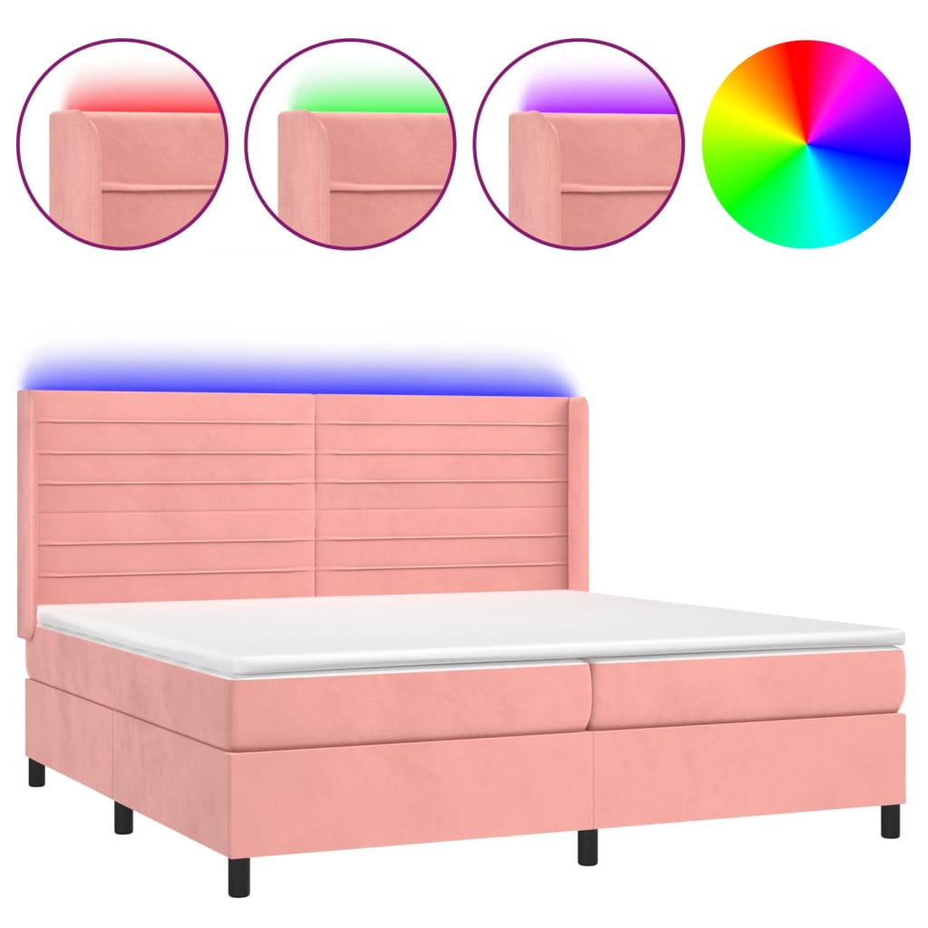 Sommier à lattes de lit matelas et LED Rose 200x200 cm Velours - XIOS