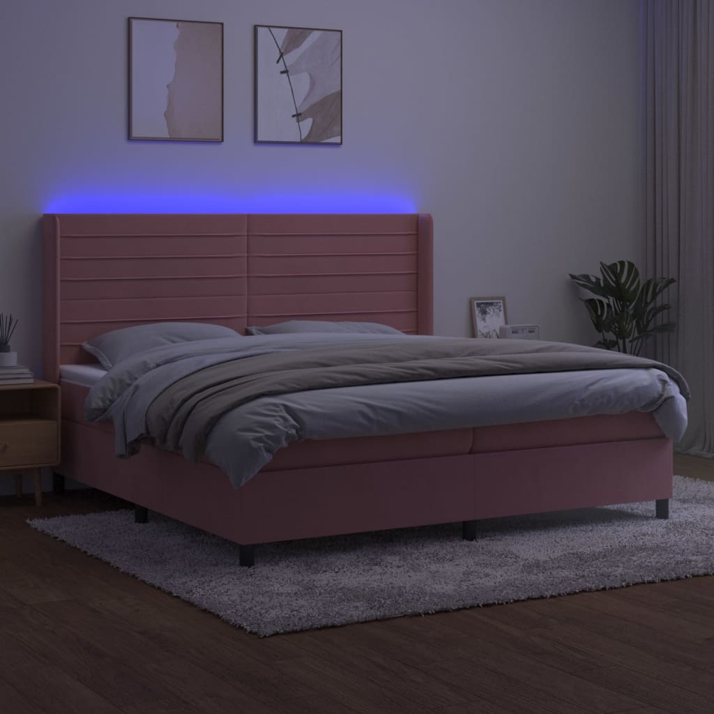 Sommier à lattes de lit matelas et LED Rose 200x200 cm Velours - XIOS