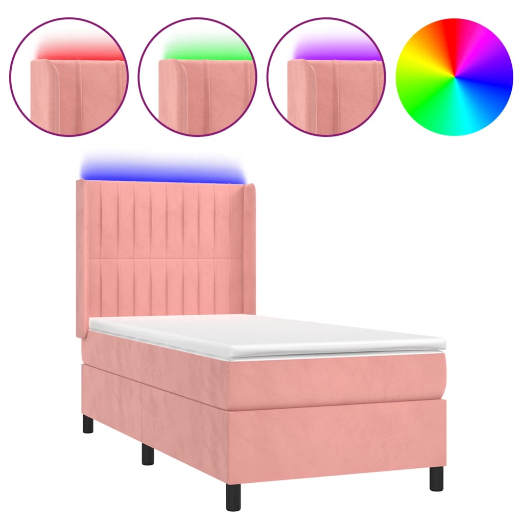 Sommier à lattes de lit matelas et LED Rose 90x190 cm Velours - XIOS