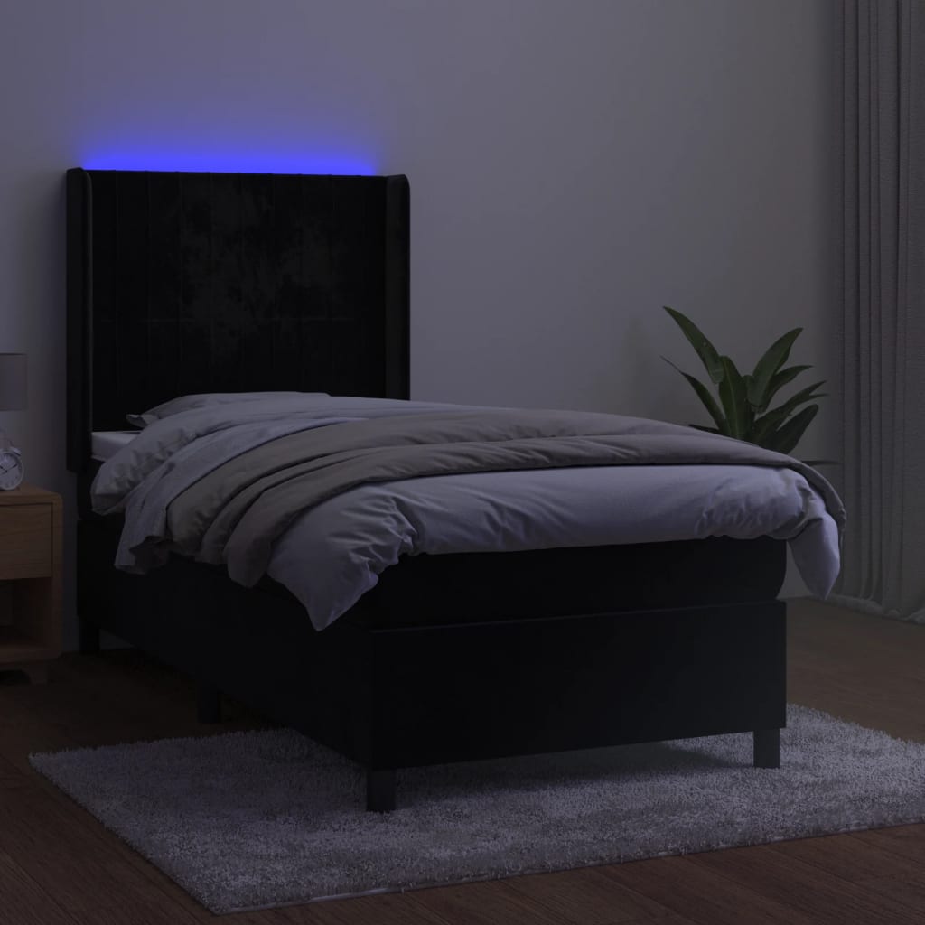 Sommier à lattes de lit matelas et LED Noir 90x200 cm Velours - XIOS