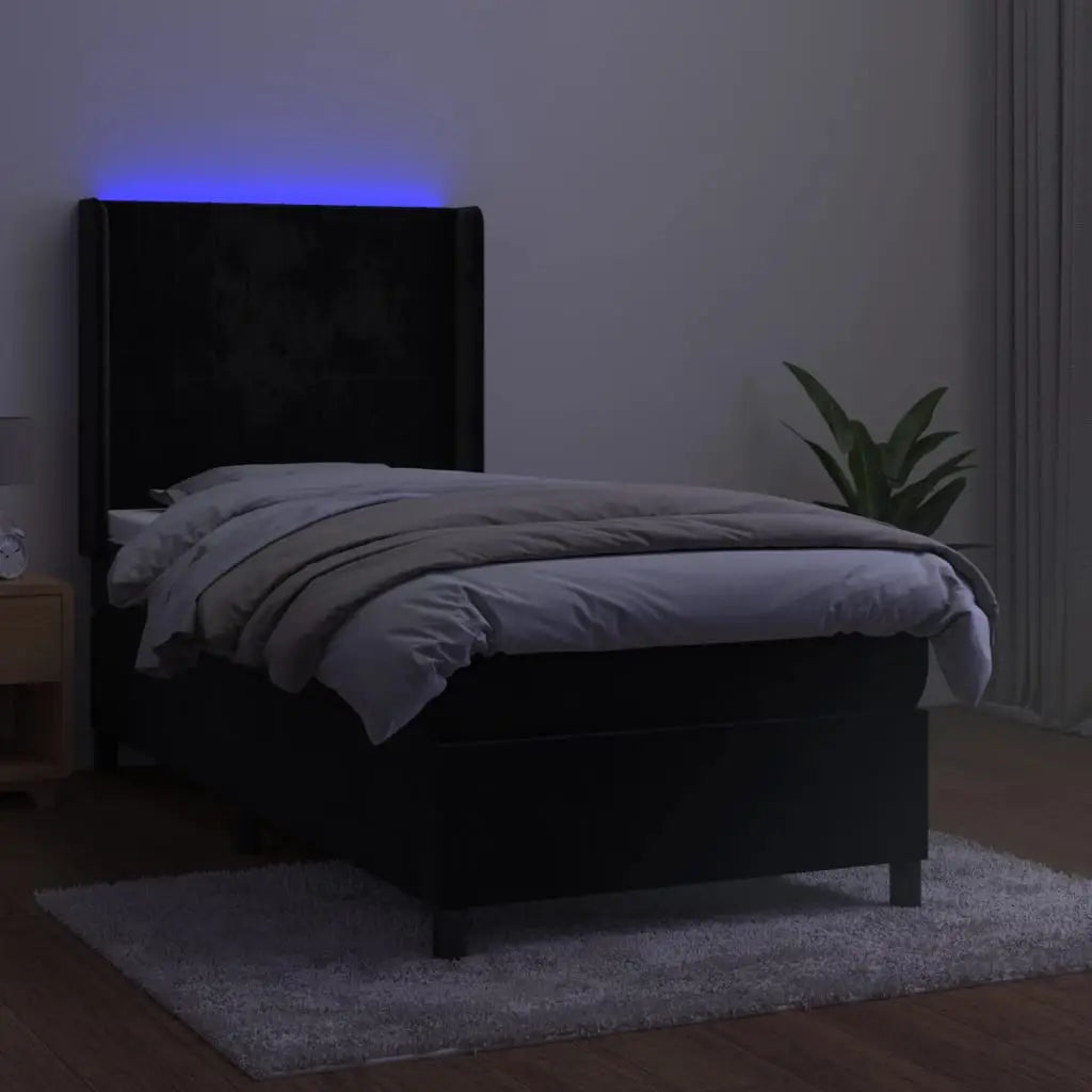 Sommier à lattes de lit matelas et LED Noir 90x200 cm Velours - XIOS
