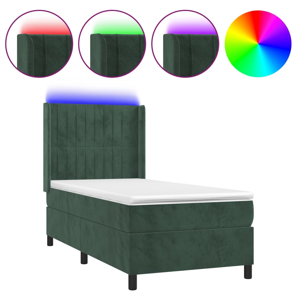 Sommier à lattes de lit matelas et LED Vert foncé 100x200 cm - XIOS