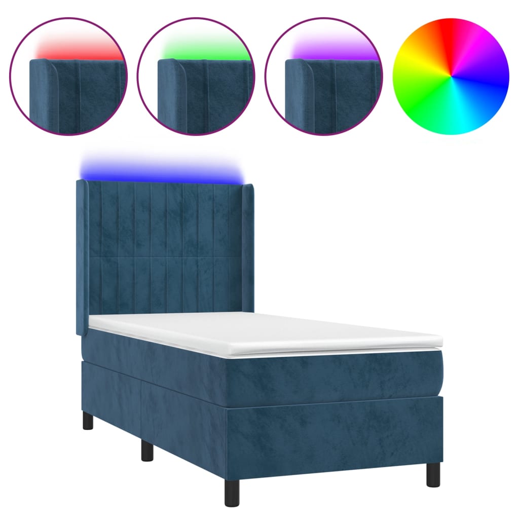 Sommier à lattes de lit matelas et LED Bleu foncé 100x200 cm - XIOS