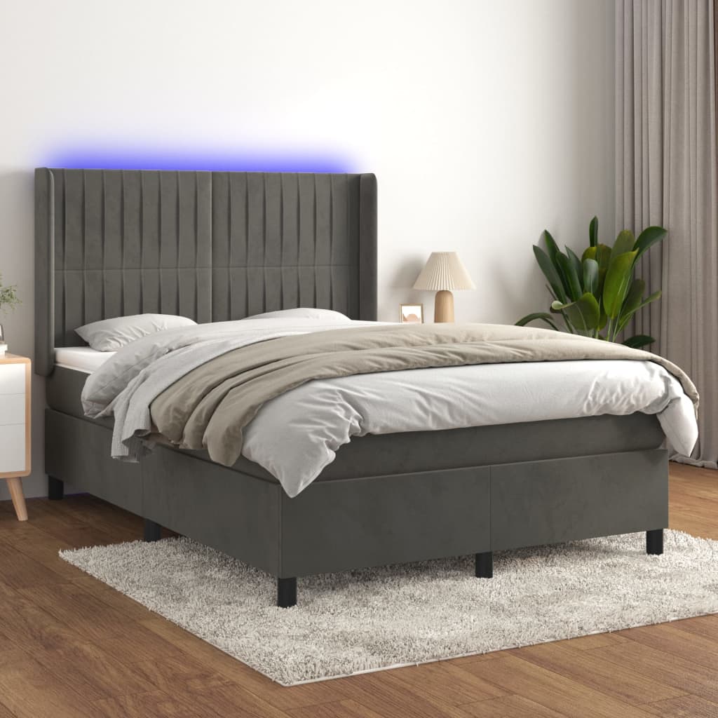 Sommier à lattes de lit matelas et LED Gris foncé 140x190 cm - XIOS