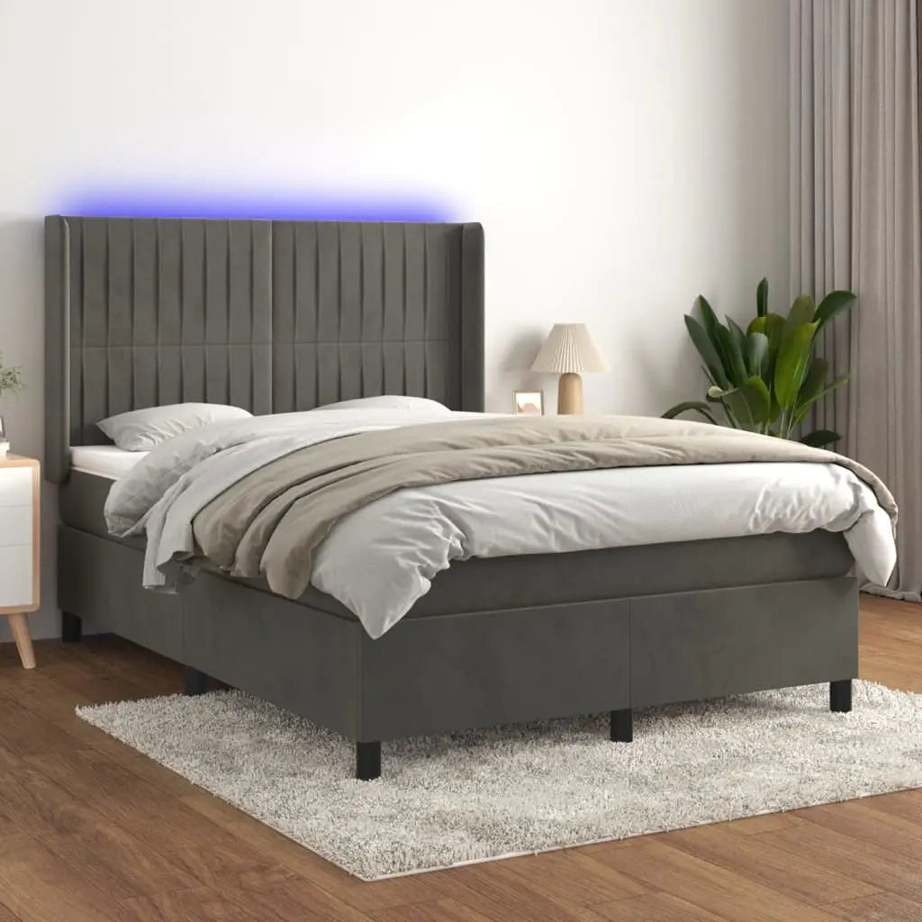 Sommier à lattes de lit matelas et LED Gris foncé 140x190 cm - XIOS