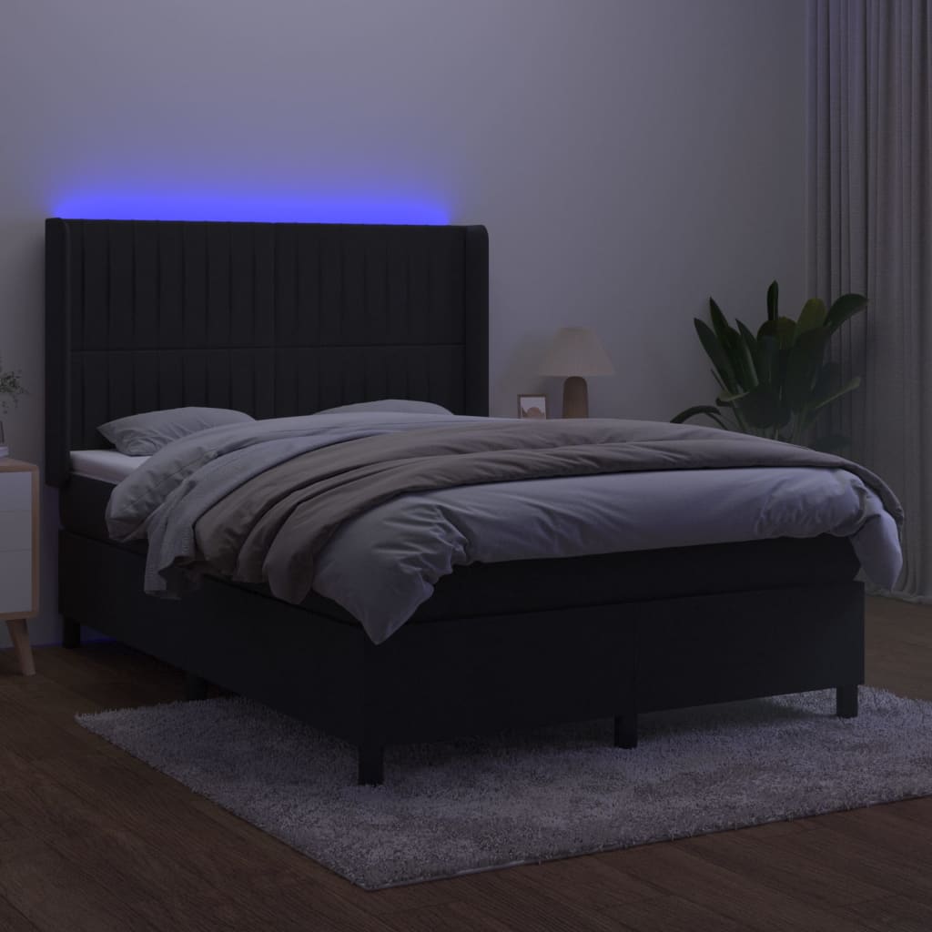 Sommier à lattes de lit matelas et LED Noir 140x190 cm Velours - XIOS