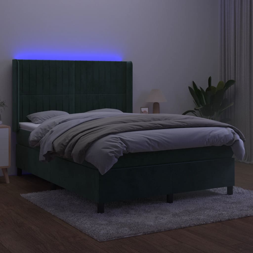 Sommier à lattes de lit matelas et LED Vert foncé 140x190 cm - XIOS