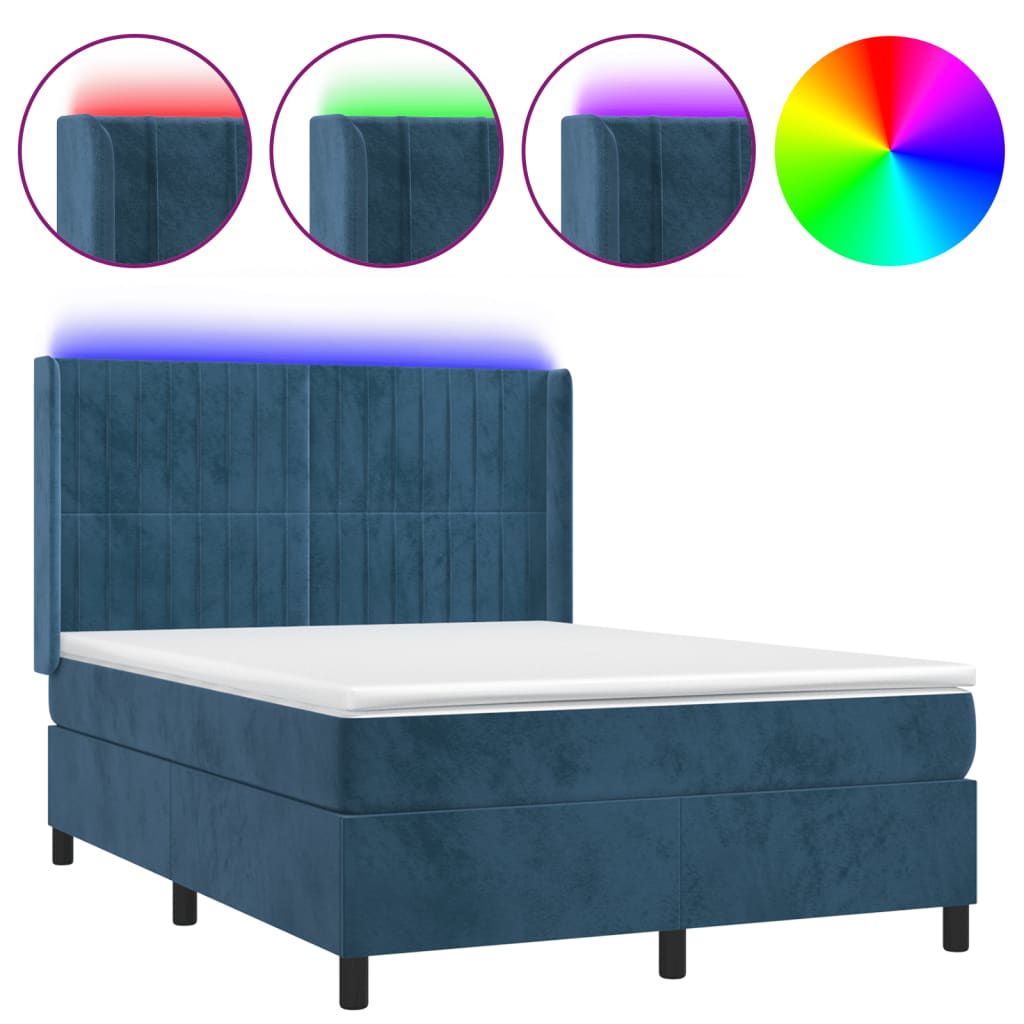 Sommier à lattes de lit matelas et LED Bleu foncé 140x190 cm - XIOS