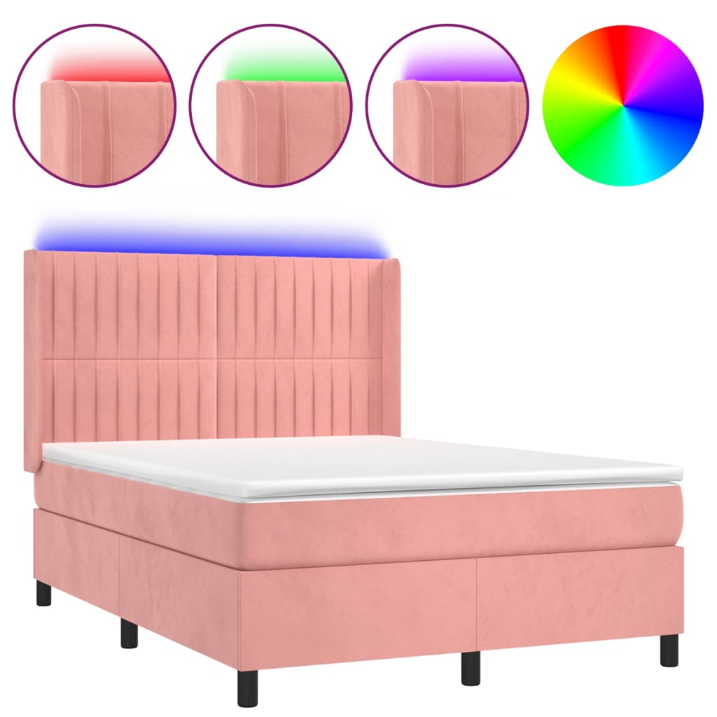 Sommier à lattes de lit matelas et LED Rose 140x190 cm Velours - XIOS