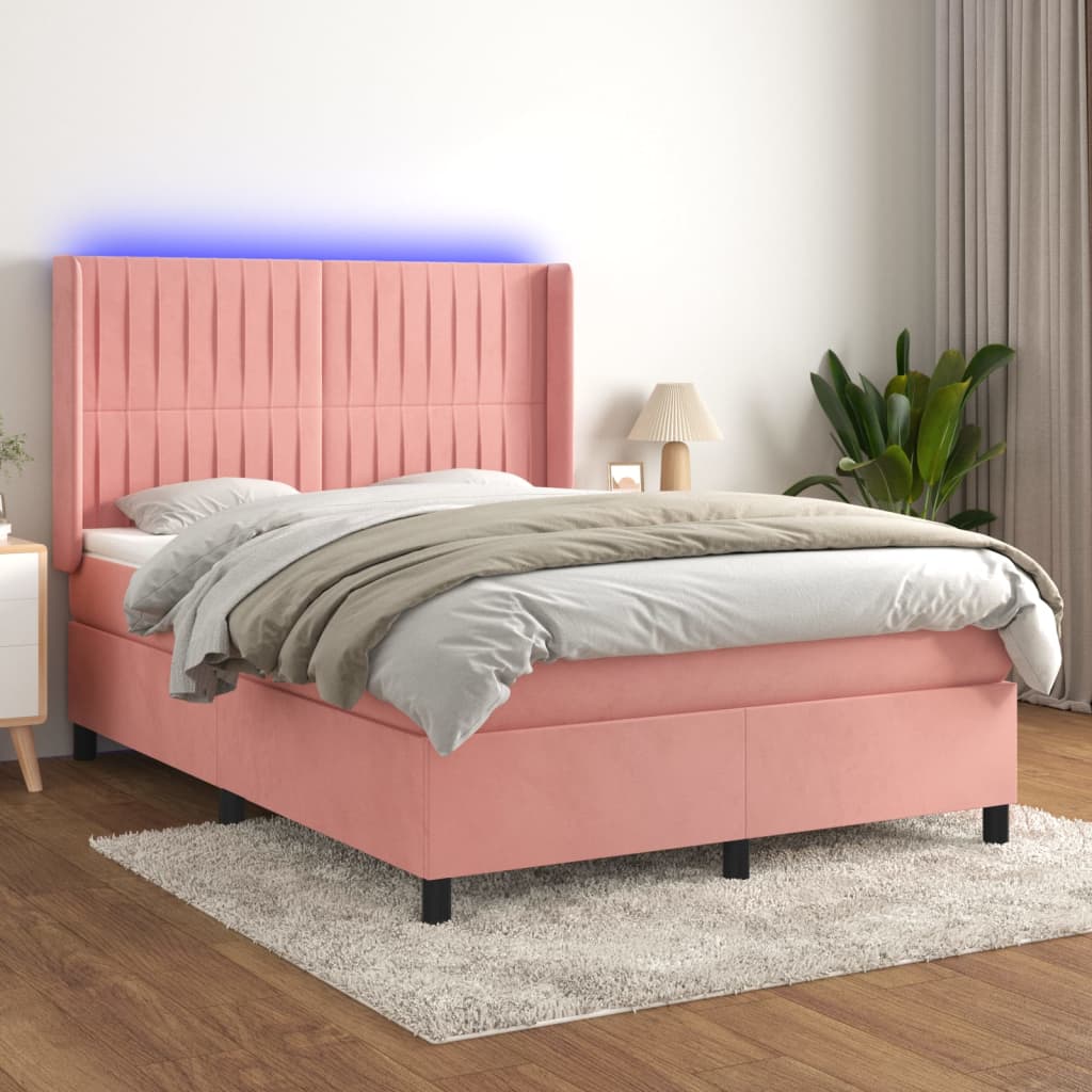 Sommier à lattes de lit matelas et LED Rose 140x190 cm Velours - XIOS