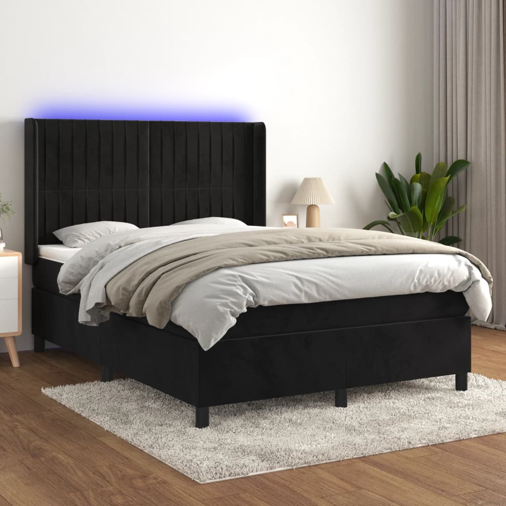 Sommier à lattes de lit matelas et LED Noir 140x200 cm Velours - XIOS