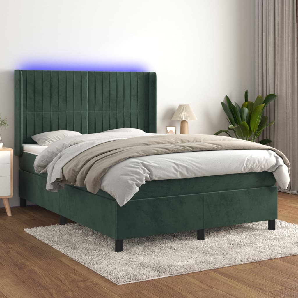 Sommier à lattes de lit matelas et LED Vert foncé 140x200 cm - XIOS