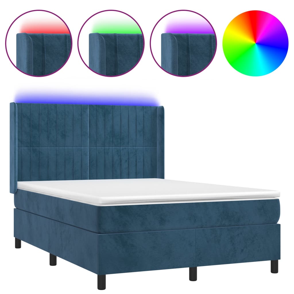 Sommier à lattes de lit matelas et LED Bleu foncé 140x200 cm - XIOS