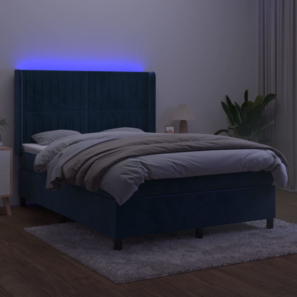 Sommier à lattes de lit matelas et LED Bleu foncé 140x200 cm - XIOS