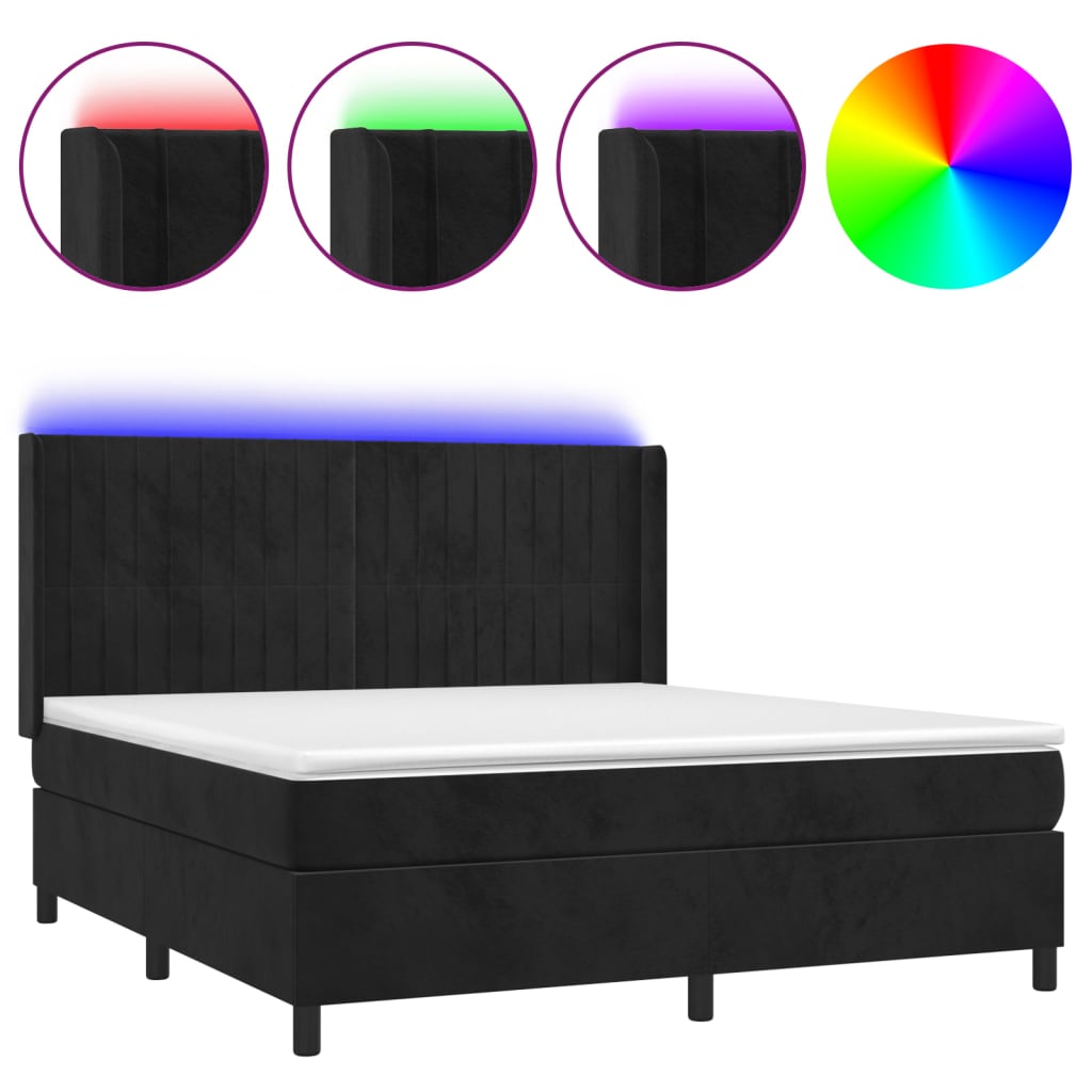 Sommier à lattes de lit matelas et LED Noir 160x200 cm Velours - XIOS