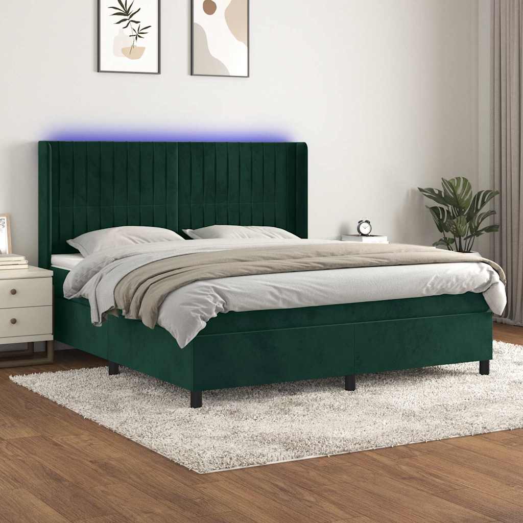Sommier à lattes de lit matelas et LED Vert foncé 160x200 cm