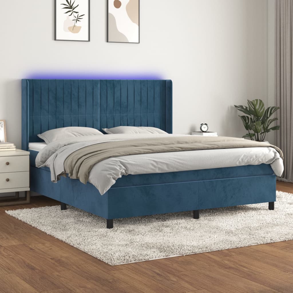 Sommier à lattes de lit matelas et LED Bleu foncé 160x200 cm - XIOS
