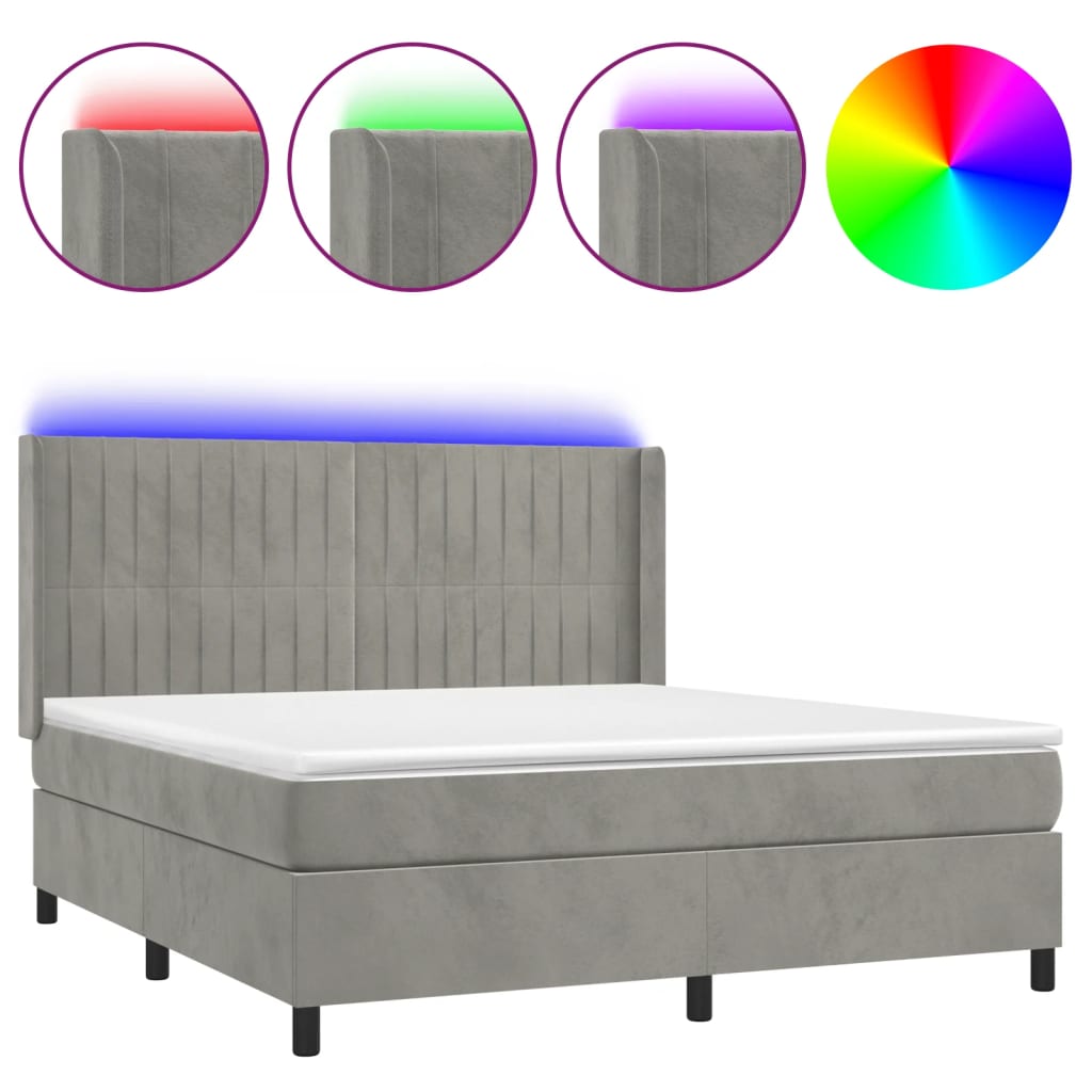 Sommier à lattes de lit matelas et LED Gris clair 180x200 cm - XIOS