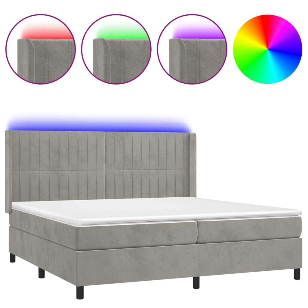 Sommier à lattes de lit matelas et LED Gris clair 200x200 cm - XIOS