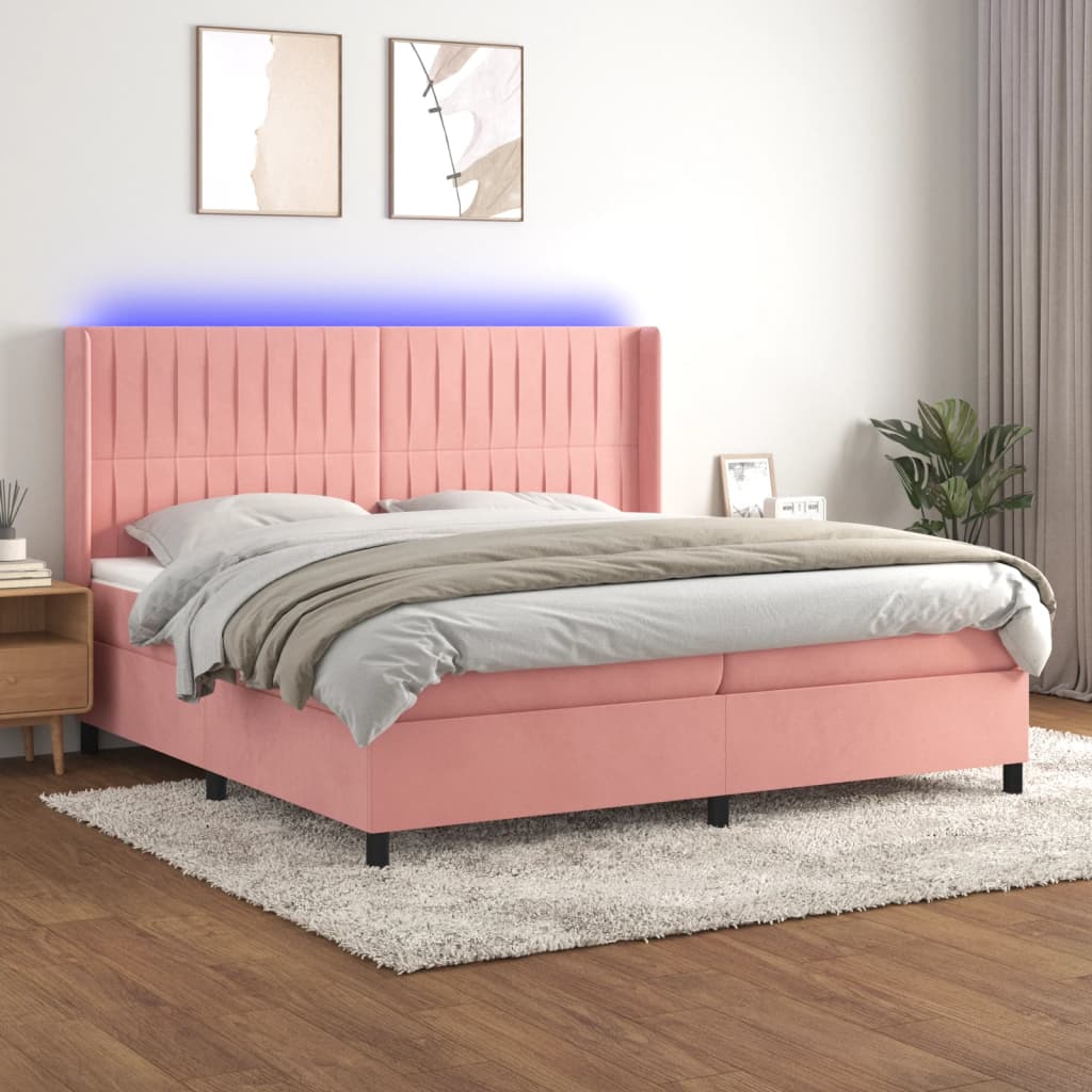 Sommier à lattes de lit matelas et LED Rose 200x200 cm Velours - XIOS
