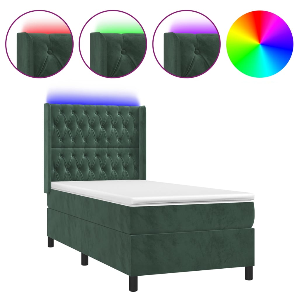 Sommier à lattes de lit matelas LED Vert foncé 80x200cm Velours - XIOS