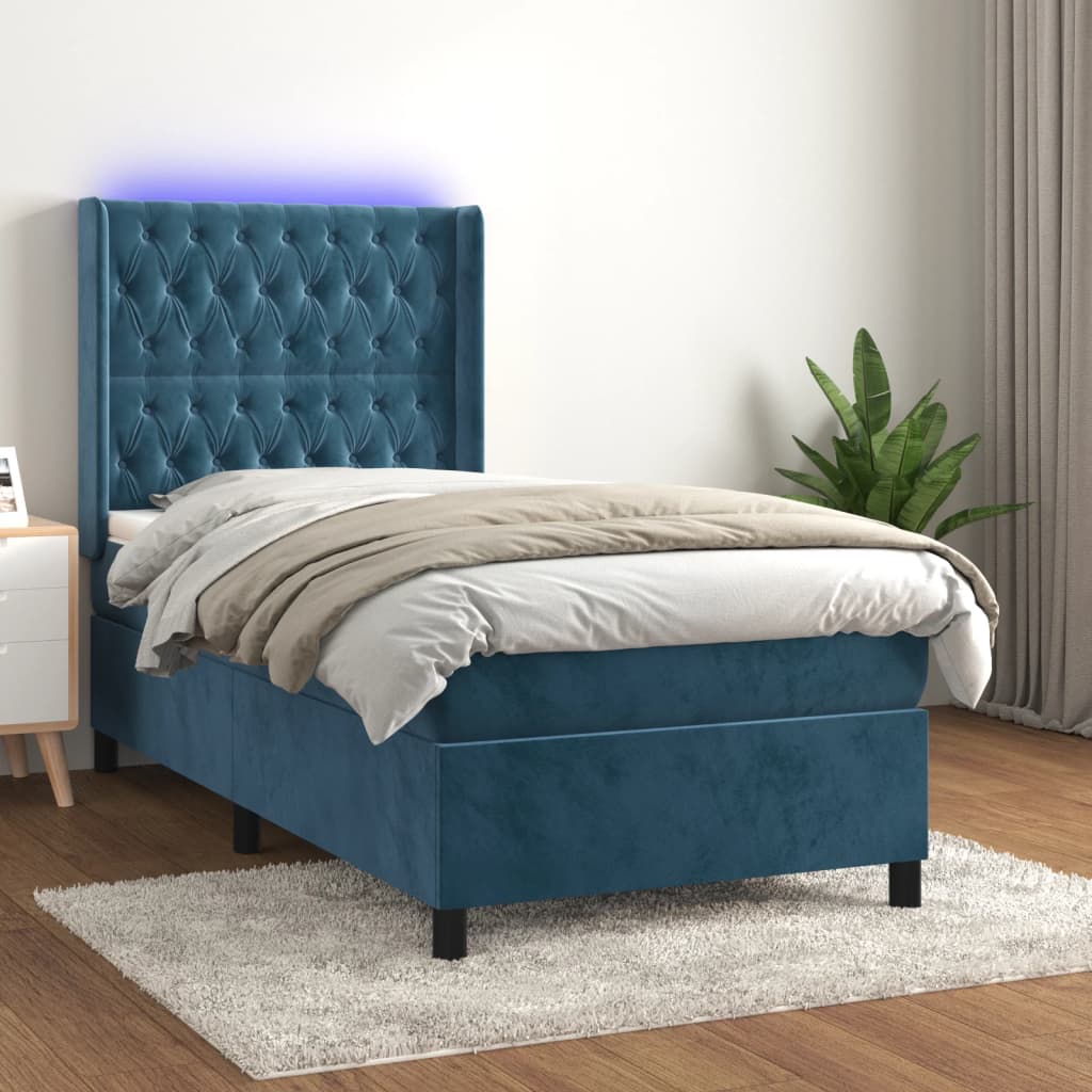 Sommier à lattes de lit matelas LED Bleu foncé 90x200cm Velours - XIOS