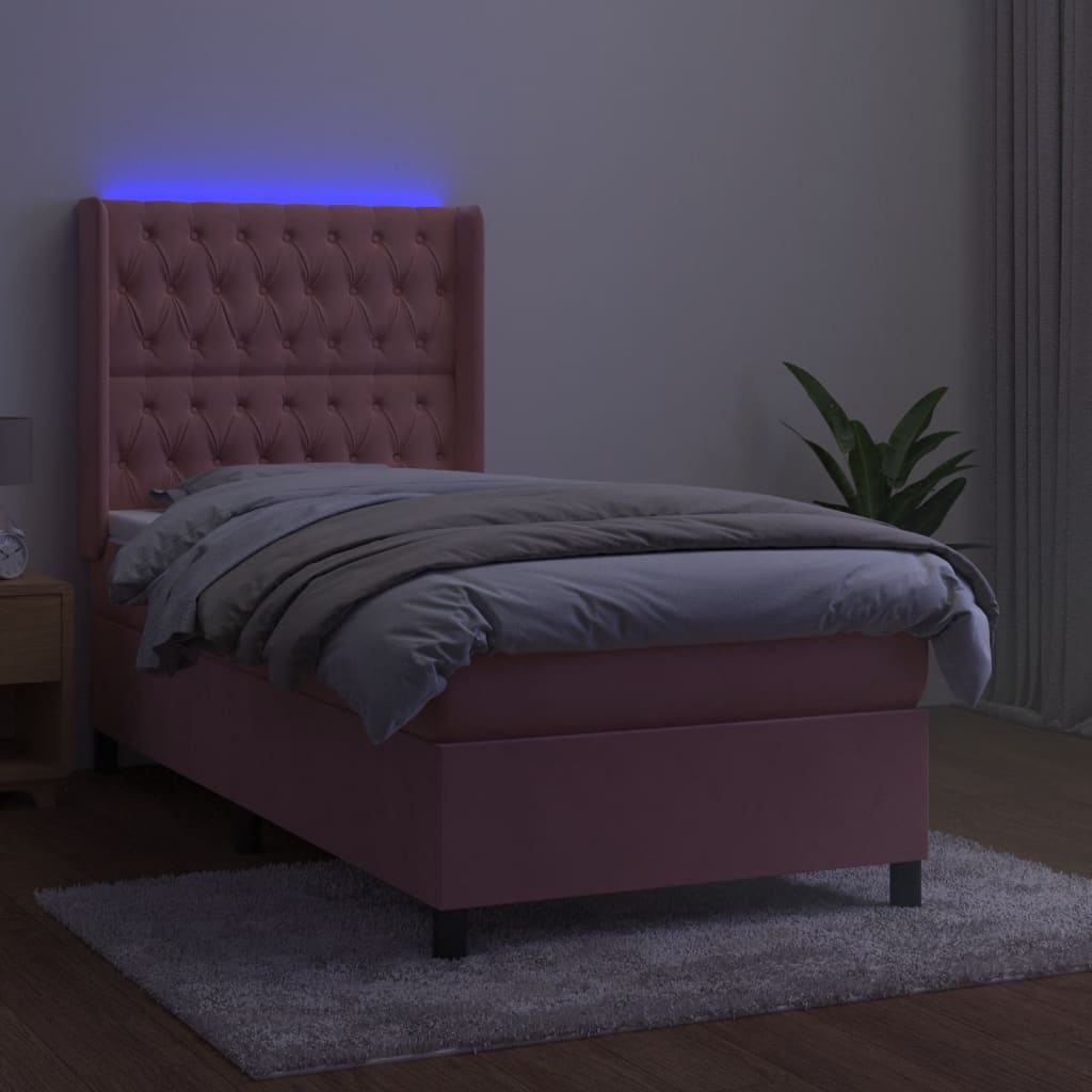 Sommier à lattes de lit matelas et LED Rose 90x200 cm Velours - XIOS