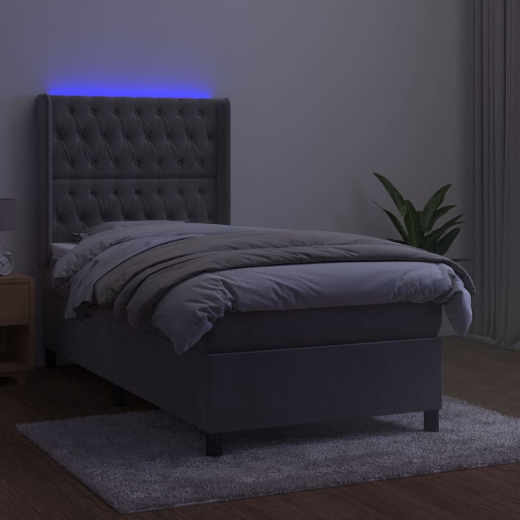 Sommier à lattes de lit matelas et LED Gris clair 100x200 cm - XIOS