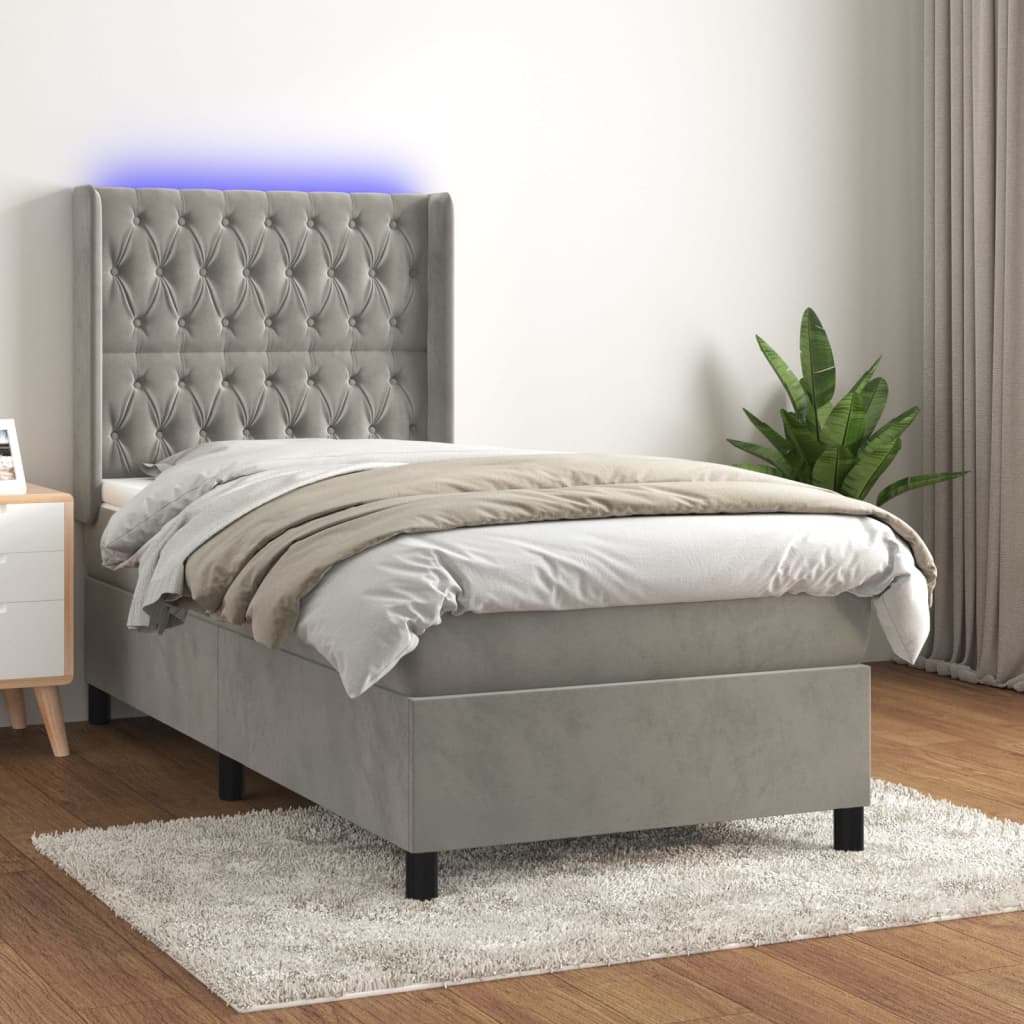 Sommier à lattes de lit matelas et LED Gris clair 100x200 cm - XIOS