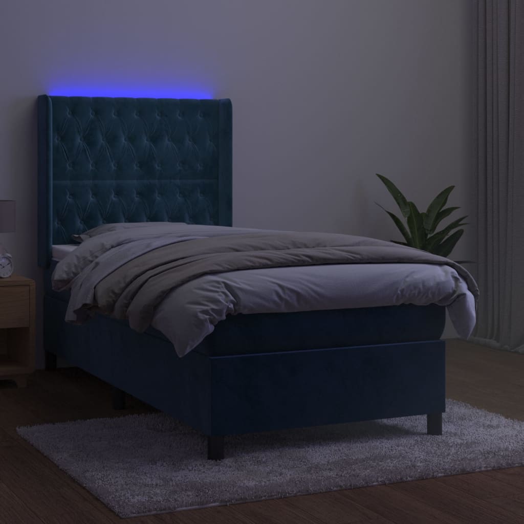 Sommier à lattes de lit matelas et LED Bleu foncé 100x200 cm - XIOS