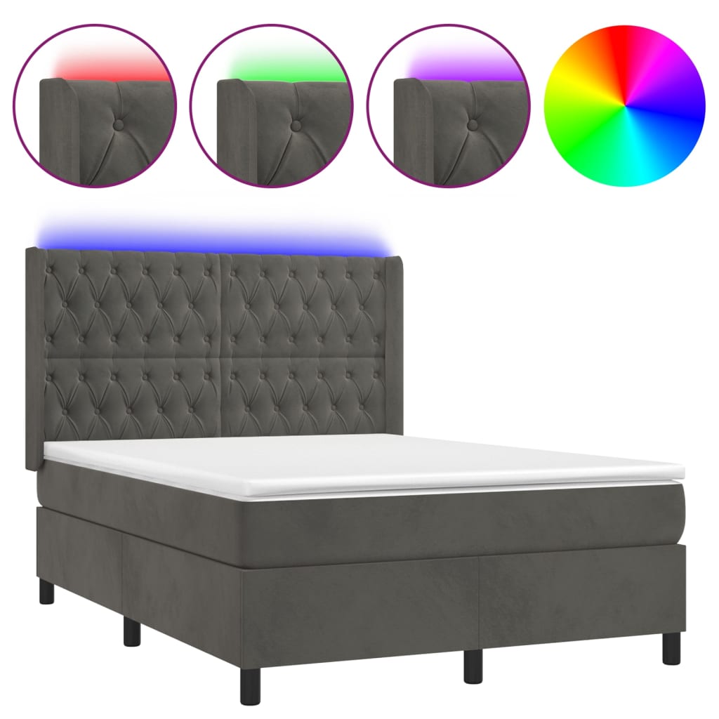Sommier à lattes de lit matelas et LED Gris foncé 140x190 cm - XIOS