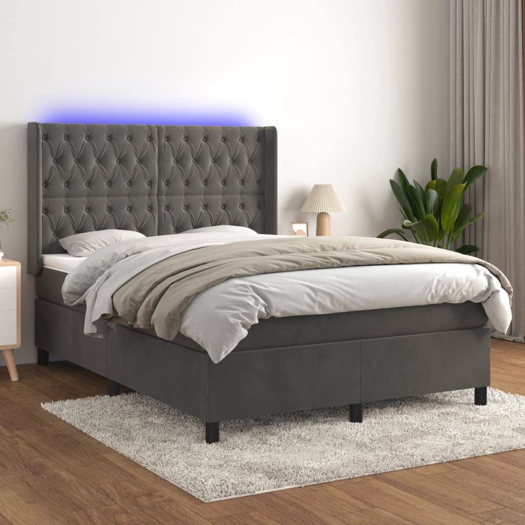 Sommier à lattes de lit matelas et LED Gris foncé 140x190 cm - XIOS