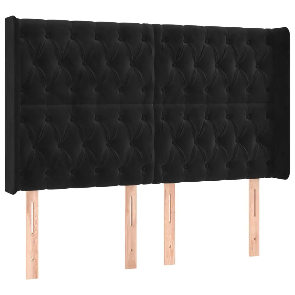 Sommier à lattes de lit matelas et LED Noir 140x190 cm Velours - XIOS