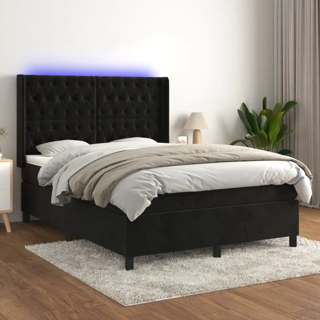 Sommier à lattes de lit matelas et LED Noir 140x190 cm Velours - XIOS