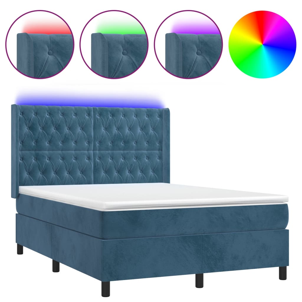 Sommier à lattes de lit matelas et LED Bleu foncé 140x190 cm - XIOS