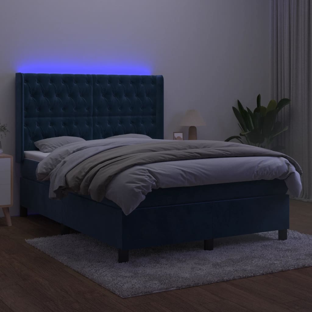 Sommier à lattes de lit matelas et LED Bleu foncé 140x190 cm - XIOS