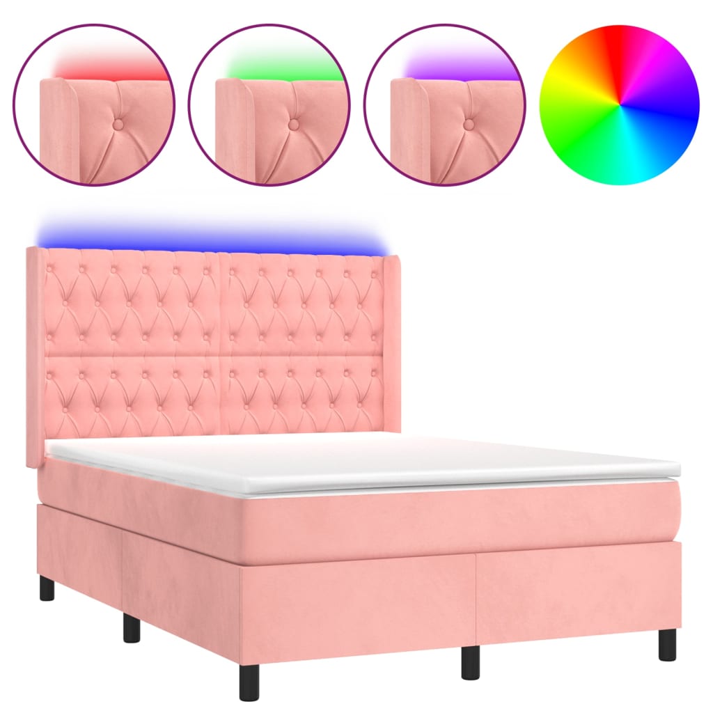 Sommier à lattes de lit matelas et LED Rose 140x190 cm Velours - XIOS