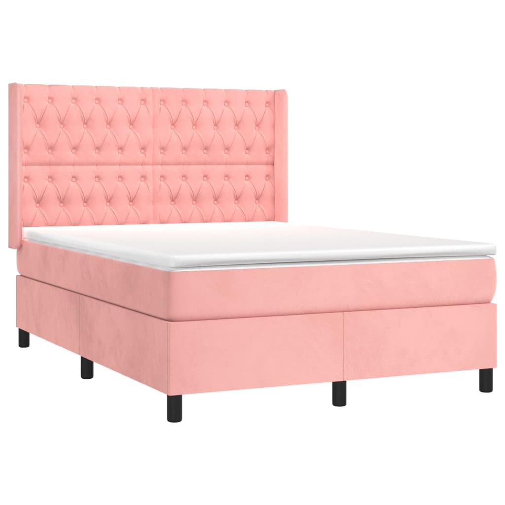 Sommier à lattes de lit matelas et LED Rose 140x190 cm Velours - XIOS