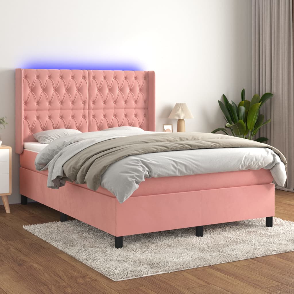 Sommier à lattes de lit matelas et LED Rose 140x190 cm Velours - XIOS