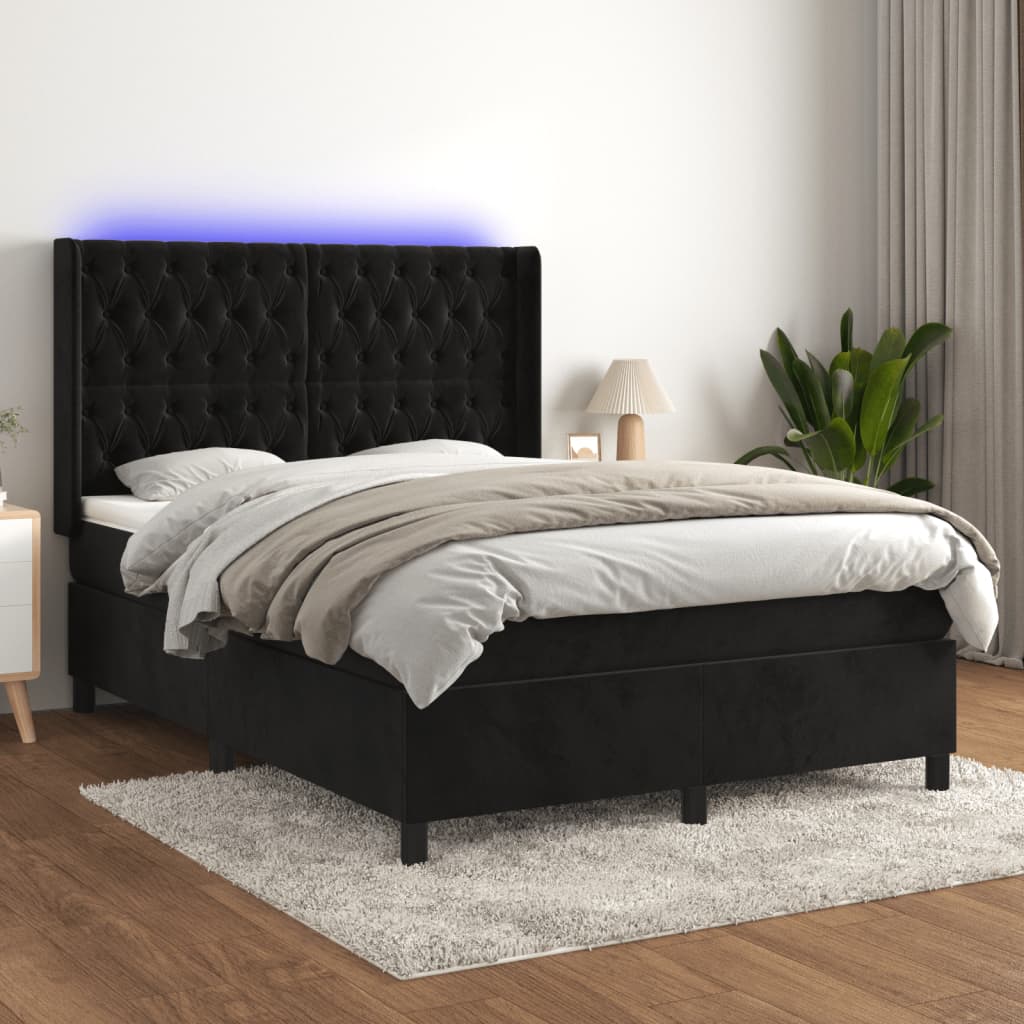 Sommier à lattes de lit matelas et LED Noir 140x200 cm Velours - XIOS