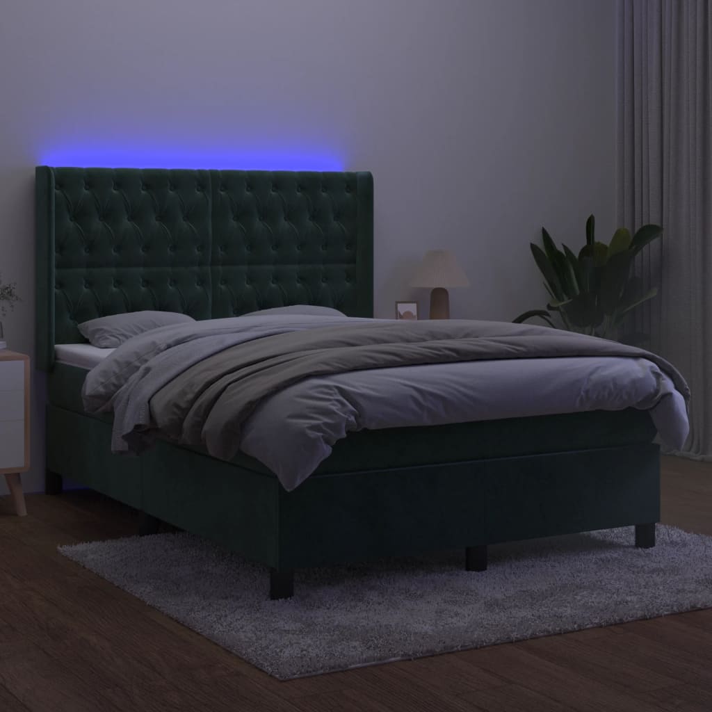 Sommier à lattes de lit matelas et LED Vert foncé 140x200 cm - XIOS