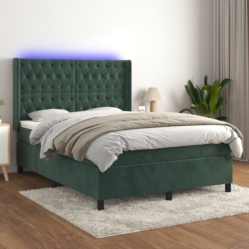 Sommier à lattes de lit matelas et LED Vert foncé 140x200 cm - XIOS