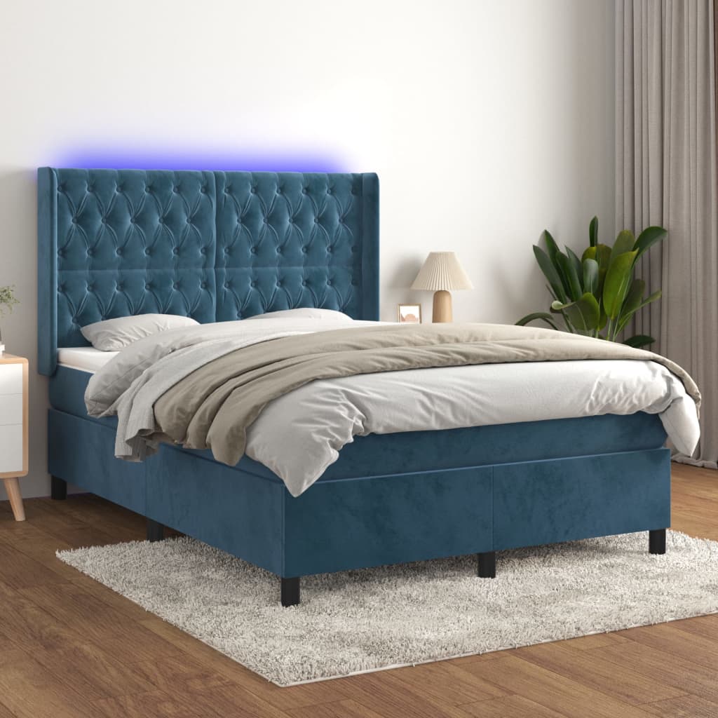 Sommier à lattes de lit matelas et LED Bleu foncé 140x200 cm - XIOS